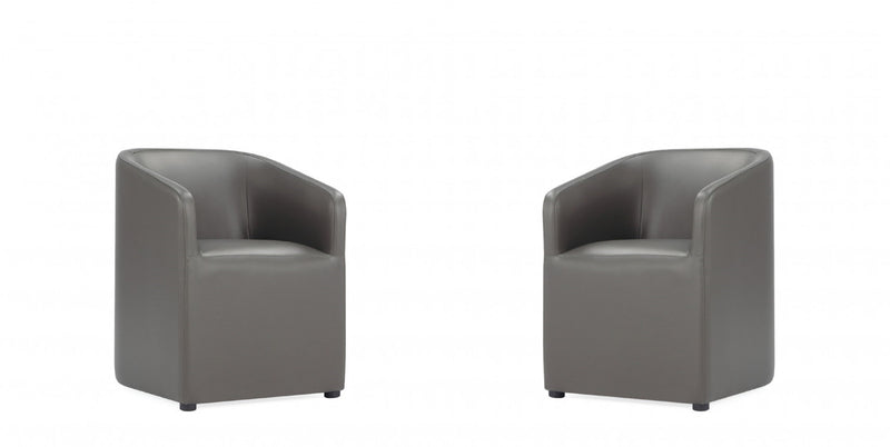 Anna Round Modern Vegan Leather Armchair in Graphite - Set of 2