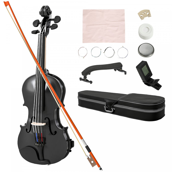 HOMCOM 4/4 Full Size Violin Kit, Musical Instrument Fiddle Kit, Wood Acoustic Violin Set for Beginners, Adults, Students with Bow, Hard Case, Rosin, Bridge, Shoulder Rest, Black