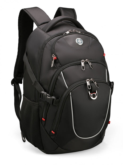 Swissdigital Kappel School Backpack – 17\" Laptop Bag, SDD Finder, Add-A-Bag System, Reflective Trim, Multi-Pockets, Ergonomic