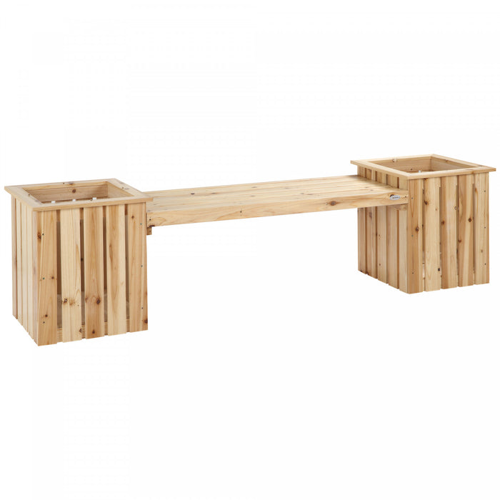 Outsunny Outdoor Wooden Garden Stool Bench With 2 Planters, Natural Wood