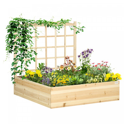 Outsunny Large Raised Garden Bed With Trellis For Climbing Plants, 47 Inch Wooden Box Planters For O|Outsunny Grand Lit De Jardin Sureleve Avec Treillis Pour Plantes Grimpantes, Jardinieres En Bois De
