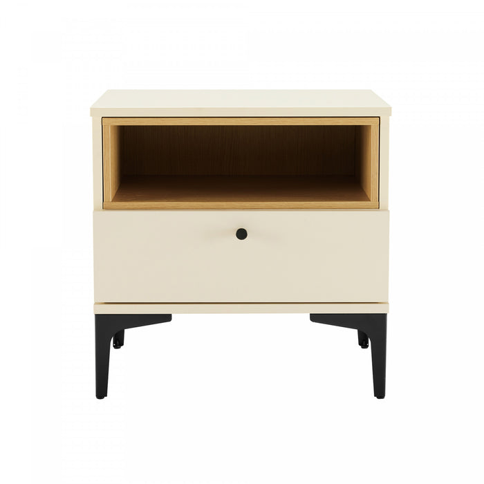 Amara Modern 20\" Nightstand in Cream and Light Oak (1-Drawer)
