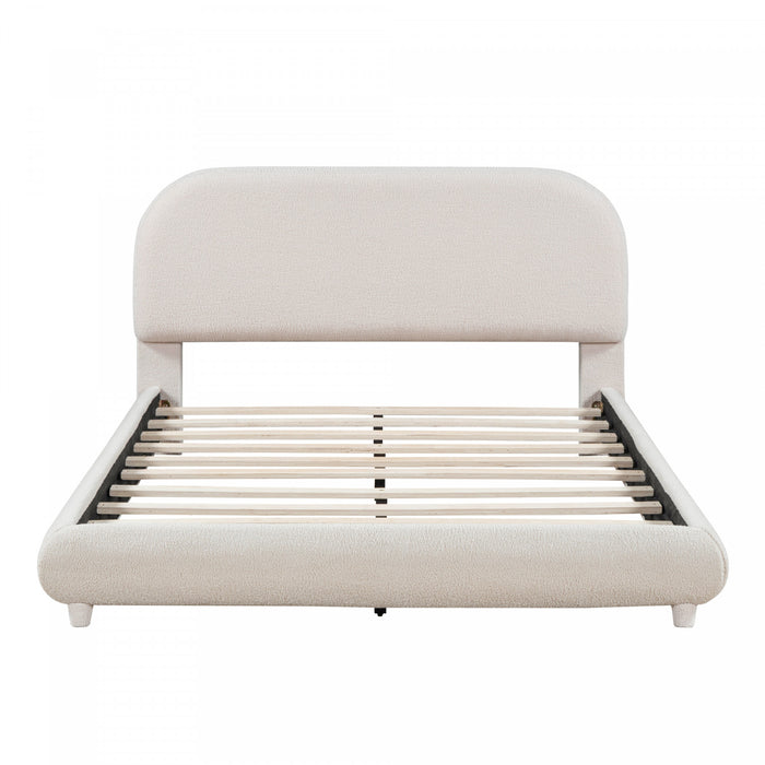 Sophie Teddy Fleece Upholstered Platform Bed with Soft Fabric and Sturdy Frame,Queen Size,Beige Queen Bed