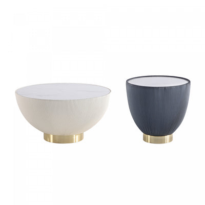 Anderson Modern 2-Piece Coffee Table & End Table Set in Cream and Gray | Ensemble de 2 tables Anderson Modern : table basse et table d’appoint en creme et gris