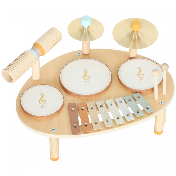 Qaba Toddler Drum Set, 4-in-1 Musical Instruments for Kids, Montessori Educational Toys with Drums and Xylophone for Ages 2+, Gifts for Girls Boys Birthday, Natural Wood