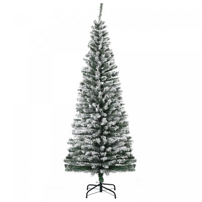 Homcom Snow Flocked Pencil Christmas Tree Slim Artificial Christmas Tree|Homcom Arbre De Noel Artificiel 6 Pieds 492 Branches Realistes
