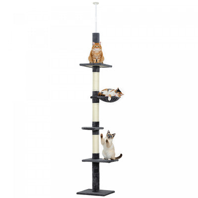 PawHut 102" Cat Tree 5-Tier Floor-to-Ceiling Cat Tower Kitty Activity Center with Scratching Post Play Rest Post Pet Furniture Dark Grey