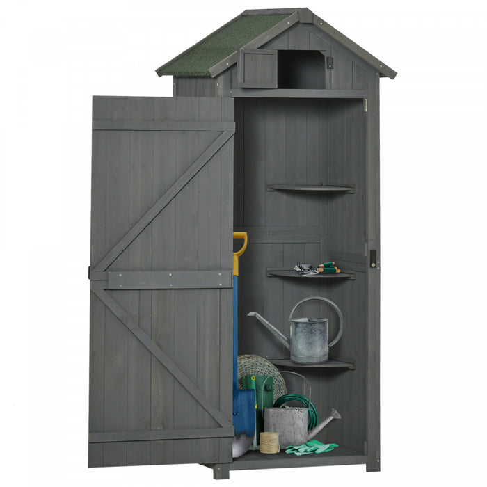 Outsunny 30\" X 21\" X 71\" Garden Storage Shed, Outdoor Storage Shed With 3 Tier Shelves, Workshop Yard Tool Utility Storage House Water-resistant All-weather Cover Spire Roof, Grey