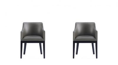 Gansevoort Modern Wood Vegan Leather Armchair in Graphite - Set of 2 | Fauteuil moderne Gansevoort en bois et cuir vegetalien graphite - Lot de 2
