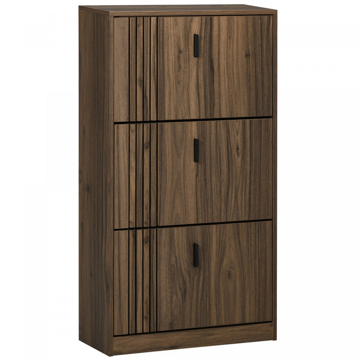 HOMCOM Shoe Storage Cabinet with 3 Flip Drawers for 18 Pairs of Shoes, Walnut