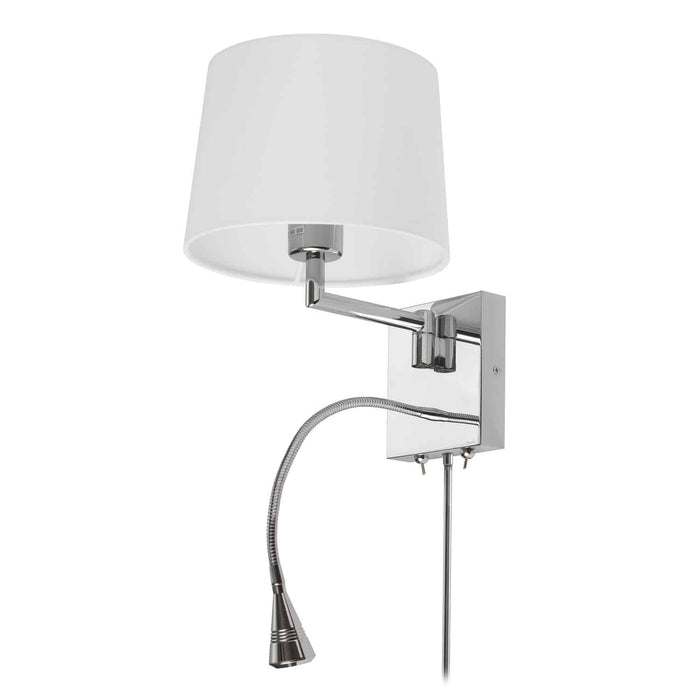 Dainolite LED Reading Light 1 Light LED Wall Sconce Polished Chrome Finish White Shade Lamp