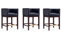Kingsley Mid-Century Modern Wood Upholstered Counter Stool in Black - Set of 3 