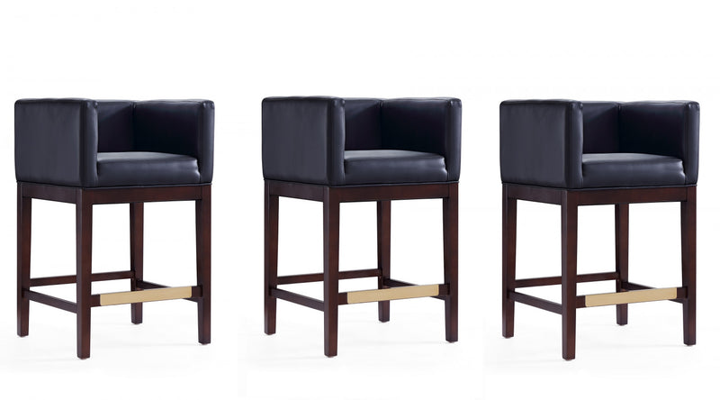 Kingsley Mid-Century Modern Wood Upholstered Counter Stool in Black - Set of 3