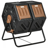 Outsunny 34.5 Gallon Composter, Dual Chamber Compost Bin, Brown