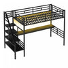 Cherry Twin Loft Space-saving Metal Bed With Desk, Led Light - Black | Cherry – Lit Mezzanine Simple En Metal, Design Compact Avec Bureau Et Eclairage Del – Noir