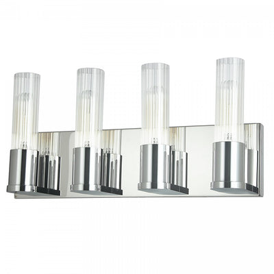 Dainolite Tube 4 Light Vanity Light Polished Chrome Clear Fluted Glass Lamp|Lumière de coiffeuse Tube de Dainolite en verre cannelé transparent, avec fini chromé poli et 4 ampoules