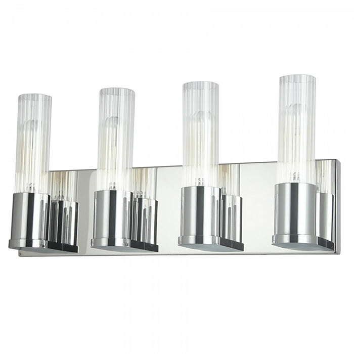 Dainolite Tube 4 Light Vanity Light Polished Chrome Clear Fluted Glass Lamp