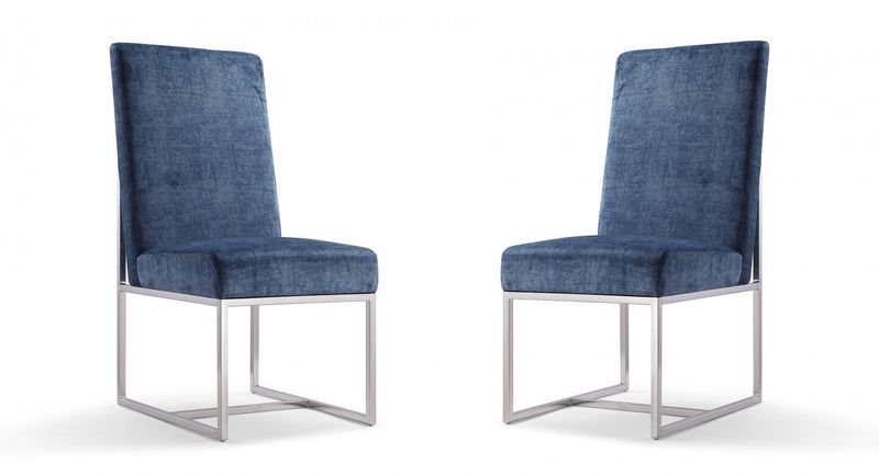Element Modern Velvet Metal Dining Chair in Blue - Set of 2