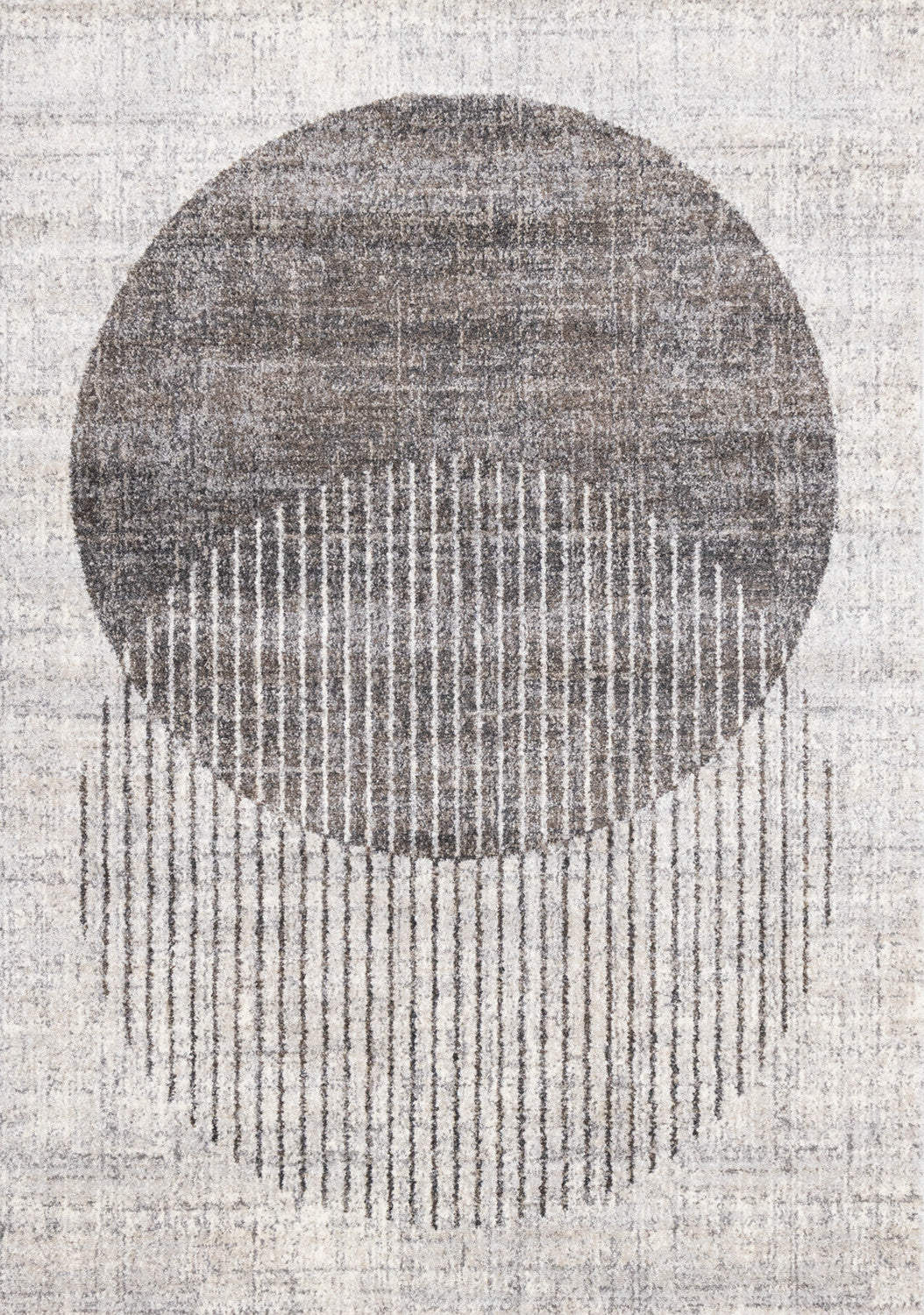 Merging Designed Rug Solace Soft Low-Pile Grey White Merging Circles Area Rug - 3'11