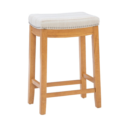 Claridge Linen-Look Fabric Backless Counter-Height Stool - Rustic Stripe|Tabouret Claridge de hauteur comptoir en tissu d’apparence lin et sans dossier - rayures rustiques