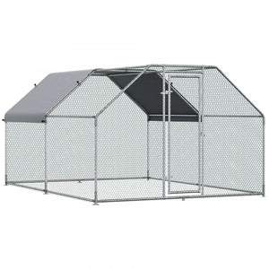 Pawhut 9.2' X 12.5' Metal Chicken Coop, Galvanized Walk-in Hen House, Poultry Cage Outdoor Backyard With Waterproof Uv-protection Cover For Rabbits, Ducks