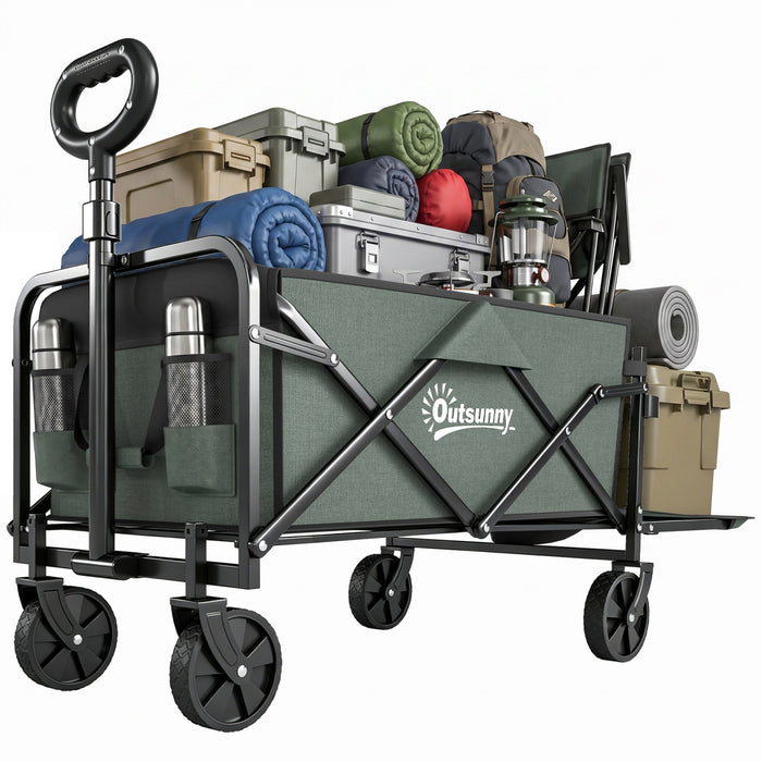 Outsunny Wagon Cart Foldable, Collapsible Wagon Cart with Removable Liner, Handle, Wheels, Steering Axle for Home & Garden, 72L & 198 LBS Capacity, Green