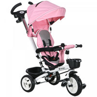 Qaba Toddler Tricycle, 6 In 1 Stroller Bike With Parent Push Handle, Canopy, Storage Baskets, Cuphol