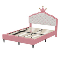 Lily Lovely Crown Fantasy Princess Bed with Tufted PU Leather Headboard,Full Size Full Bed 
