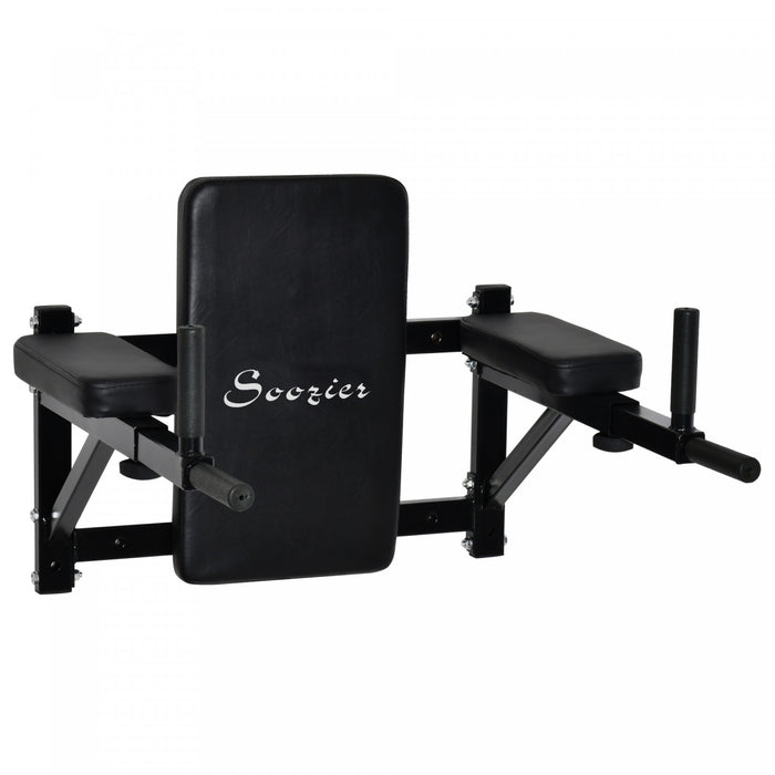 Soozier Wall Mounted Dip Station Multi-function Power Tower Set Home Gym Pull Up Bar Chin Up Exercise Bar Knee Raise Triceps Leg Dipping Raise Rack Black