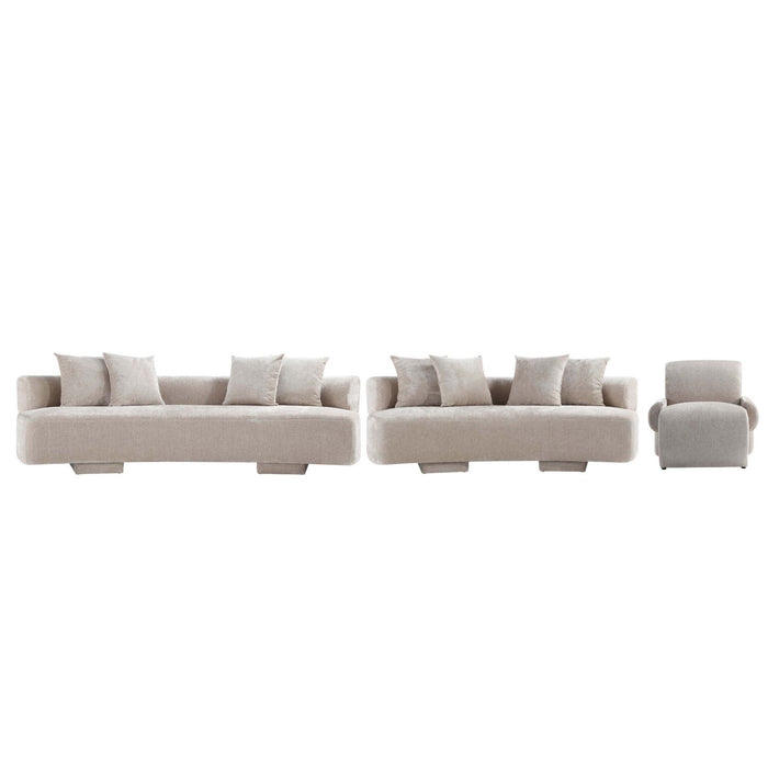 Verandah Mid-Century Modern 3-Piece Sofa Set in Beige