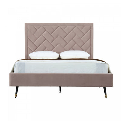 Crosby Modern Upholstered Velvet Queen Bed in Blush | Lit Queen Moderne Rembourre en Velours Crosby, Coloris Blush