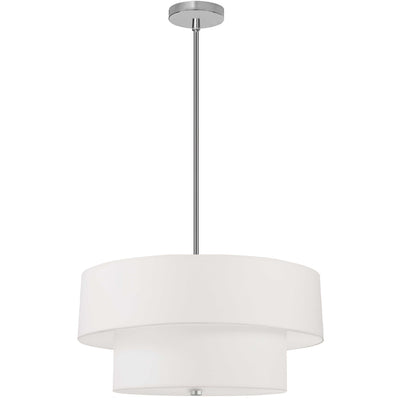 Dainolite Everly 4 Light 2 Tier Pendant Satin Chrome Finish White Shade Lamp|Luminaire suspendu Everly de Dainolite avec abat-jour blanc, 2 niveaux, fini chromé satiné et 4 ampoules