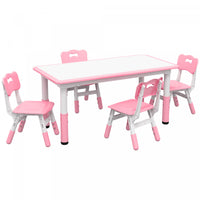 Qaba Kids Table And Chair Set With 4 Chairs, Adjustable Height, Easy To Clean Table Surface, For 1.5