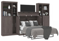 Bestar Pur Queen Tall Storage Cabinet Bed with Mattress - Bark Grey
