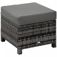 Outsunny Patio Rattan Ottoman with Cushion and Metal Frame for Garden, Grey
