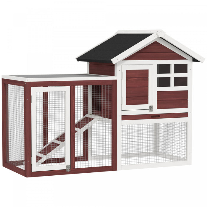Pawhut 48\" Weatherproof Wooden Rabbit Hutch With Slant Roof And Screened Outdoor Run, Brown