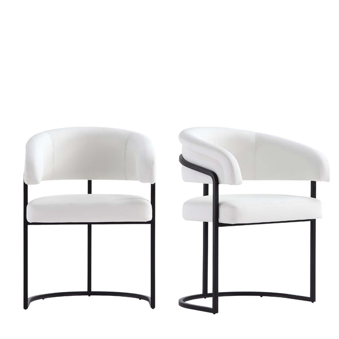 Augusta Modern Metal Vegan Leather Dining Chair in White - Set of 2