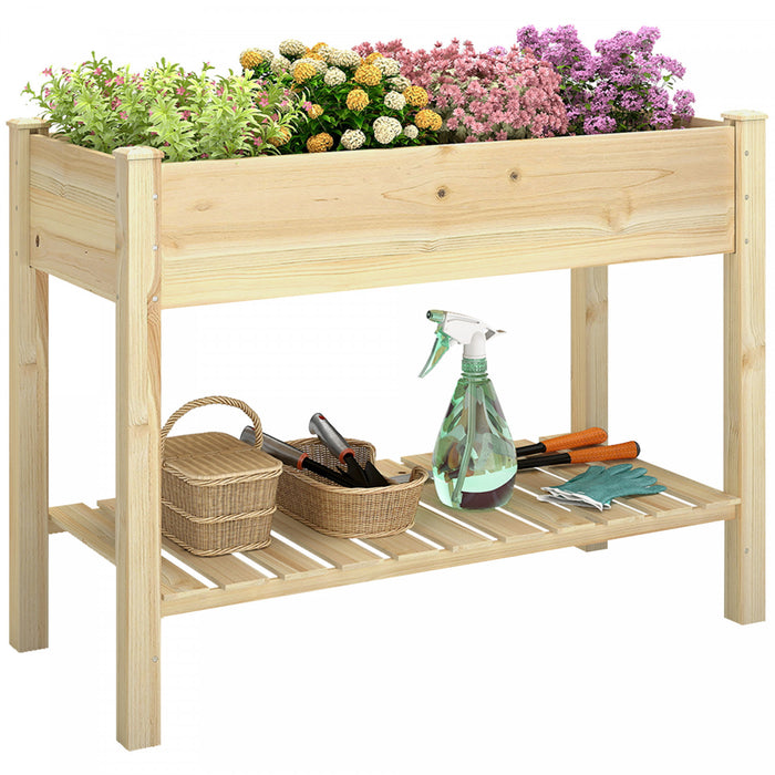 Outsunny 45\" x 22\" x 33\" Elevated Planter Box with Storage Shelf, Natural