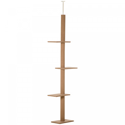 Pawhut 90"- 102" Floor To Ceiling Cat Tree, 3 Tier Cat Tower Tall Cat Tree Pet Activity Center For Indoor Use, Light Brown