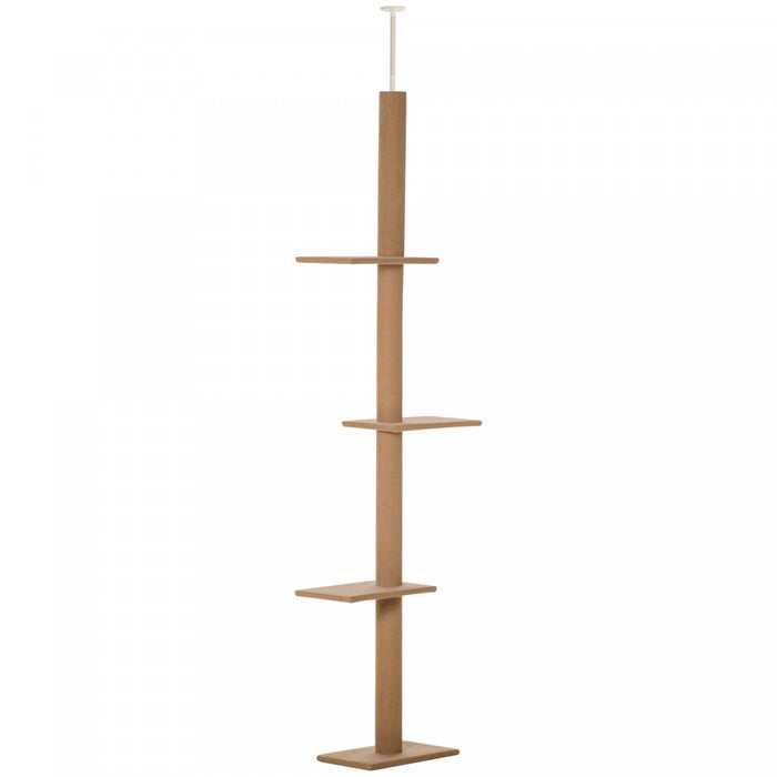 Pawhut 90\"- 102\" Floor To Ceiling Cat Tree, 3 Tier Cat Tower Tall Cat Tree Pet Activity Center For Indoor Use, Light Brown