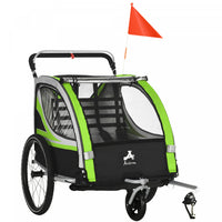 Aosom Baby Bike Trailer for Kids 2 Seater, 3-in-1 Walk/Jog/Ride High-Visibility Bike Stroller for Toddler Wagon, Weather-Strong Double Bicycle Trailer Accessory for Kids, Green