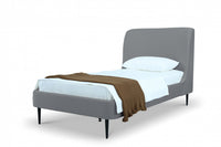 Heather Mid-Century Modern Velvet Upholstered Twin Bed in Gray and Black