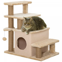 Pawhut Adjustable Height Cat Stairs With Jute Scratching Posts, Cat House For Cozy Rest, Pet Steps F