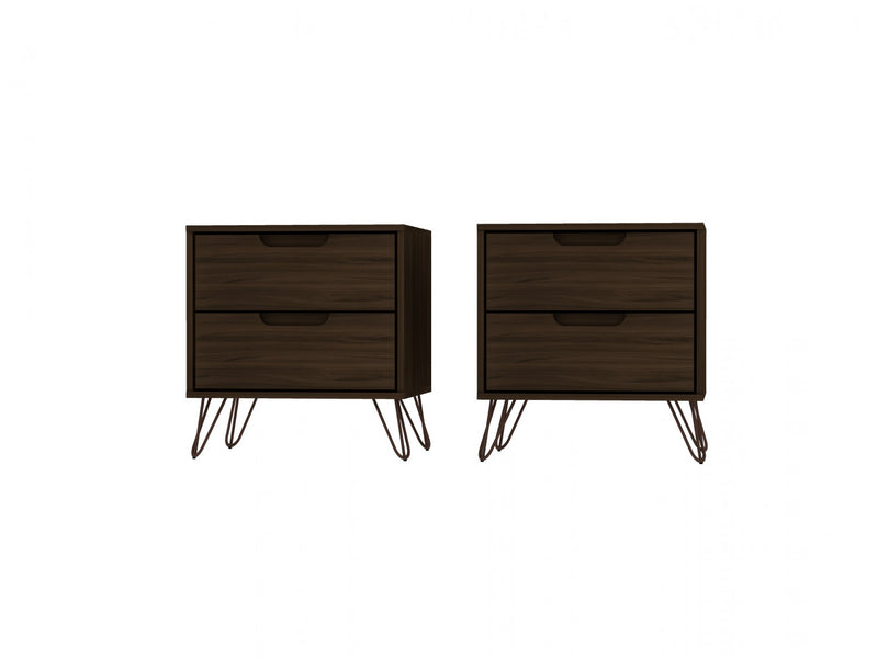 Rockefeller Mid-Century Modern 20\" Nightstand in Chestnut Brown (2-Drawer) - Set of 2