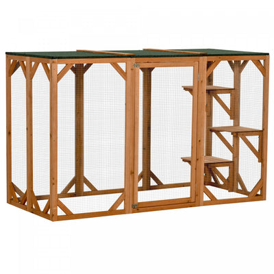 Pawhut Cat Cage Indoor Catio Outdoor Cat Enclosure Pet House Small Animal Hutch For Rabbit, Kitten, |Pawhut Maison D'exterieur En Bois Pour Chat Cage Interieure Avec Toit En Asphalte, Plateformes A Plu
