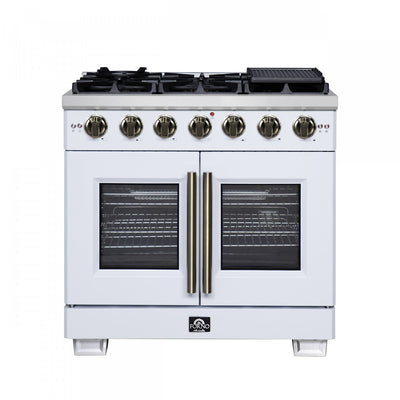 Forno Capriasca 36" White Gas Range 5.36 cu.ft -FFSGS6460-36WHT | Cuisiniere a gaz blanche Capriasca 36 pouces, 5,36 pi³ – FFSGS6460-36WHT