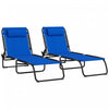 Outsunny 2 Pcs Folding Lounge Chairs, Chaise Lounges With Headrest Blue