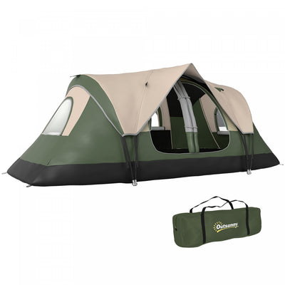 Outsunny Camping Tent, 6 Person Tent with 2 Bedroom, Rainfly, Dark Green