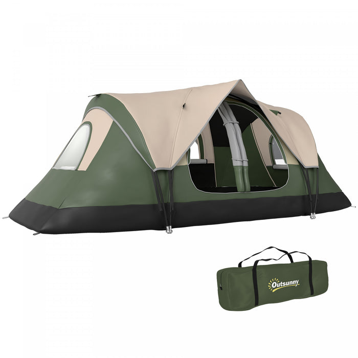 Outsunny Camping Tent, 6 Person Tent with 2 Bedroom, Rainfly, Dark Green