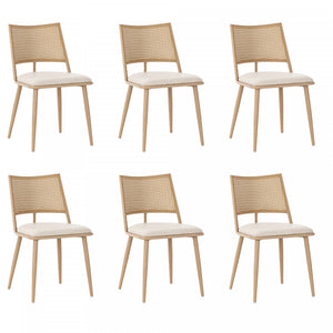 Oliver Modern Dining Chairs with PU Upholstered and PE Rattan Backrest Set of 6,Beige